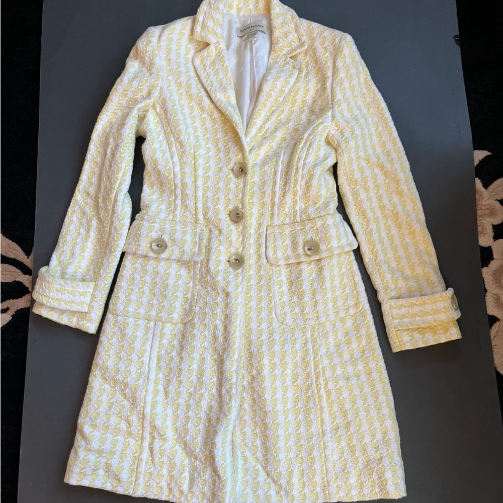 Banana Republic Yellow and White Tweed Trench Coat